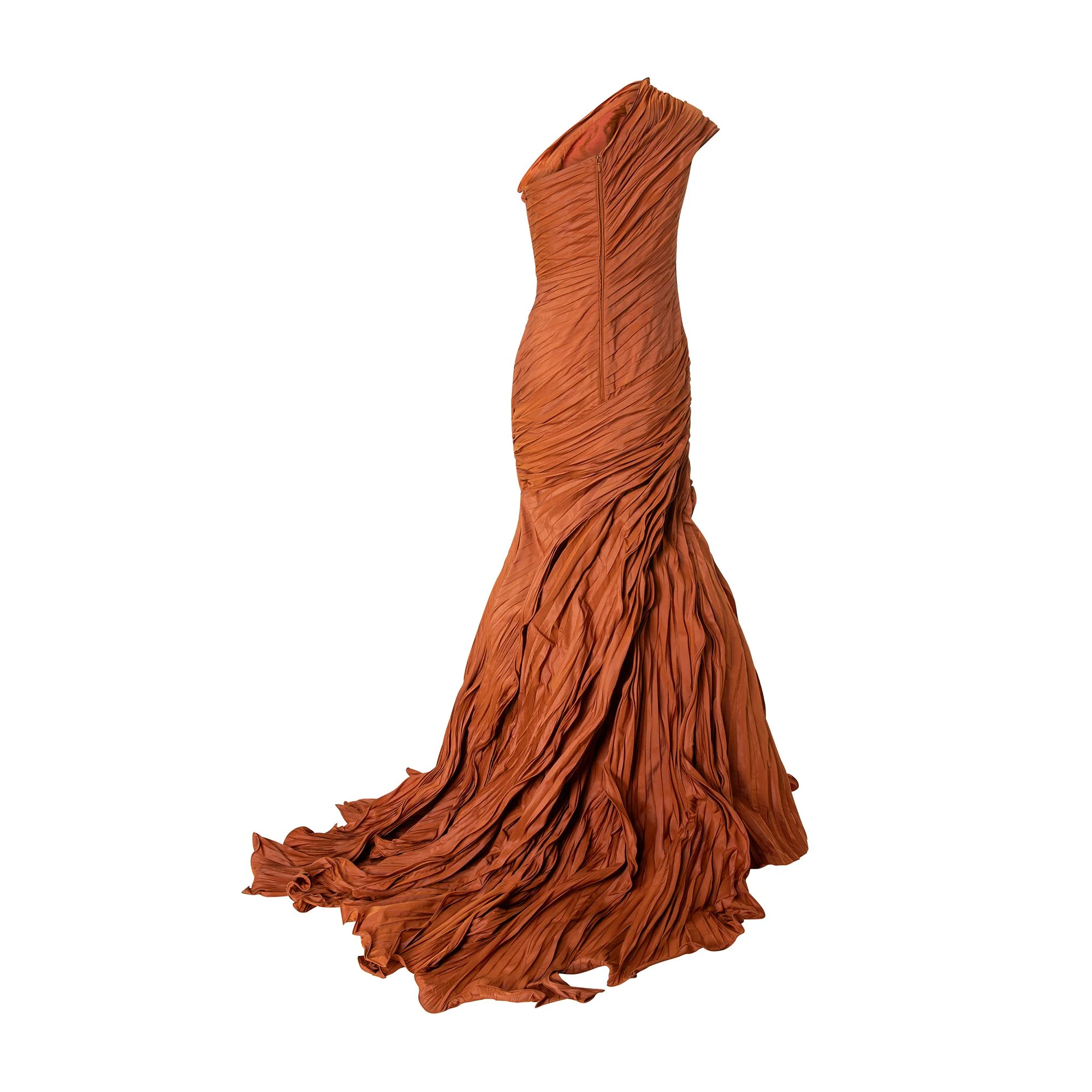 One-Shoulder Fish Cut Pleated Taffeta Dress - Image 6