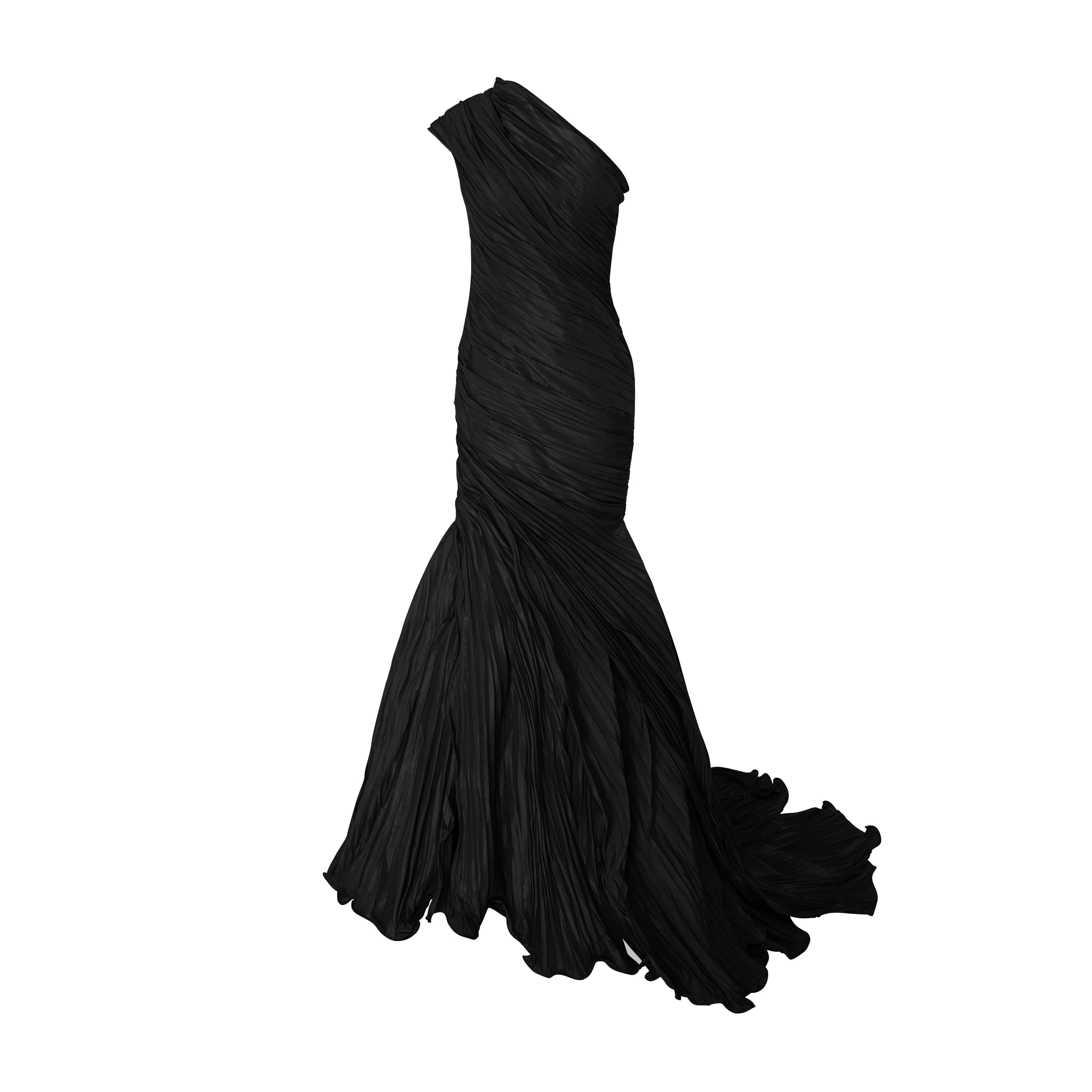 One-Shoulder Fish Cut Pleated Taffeta Dress - Image 8