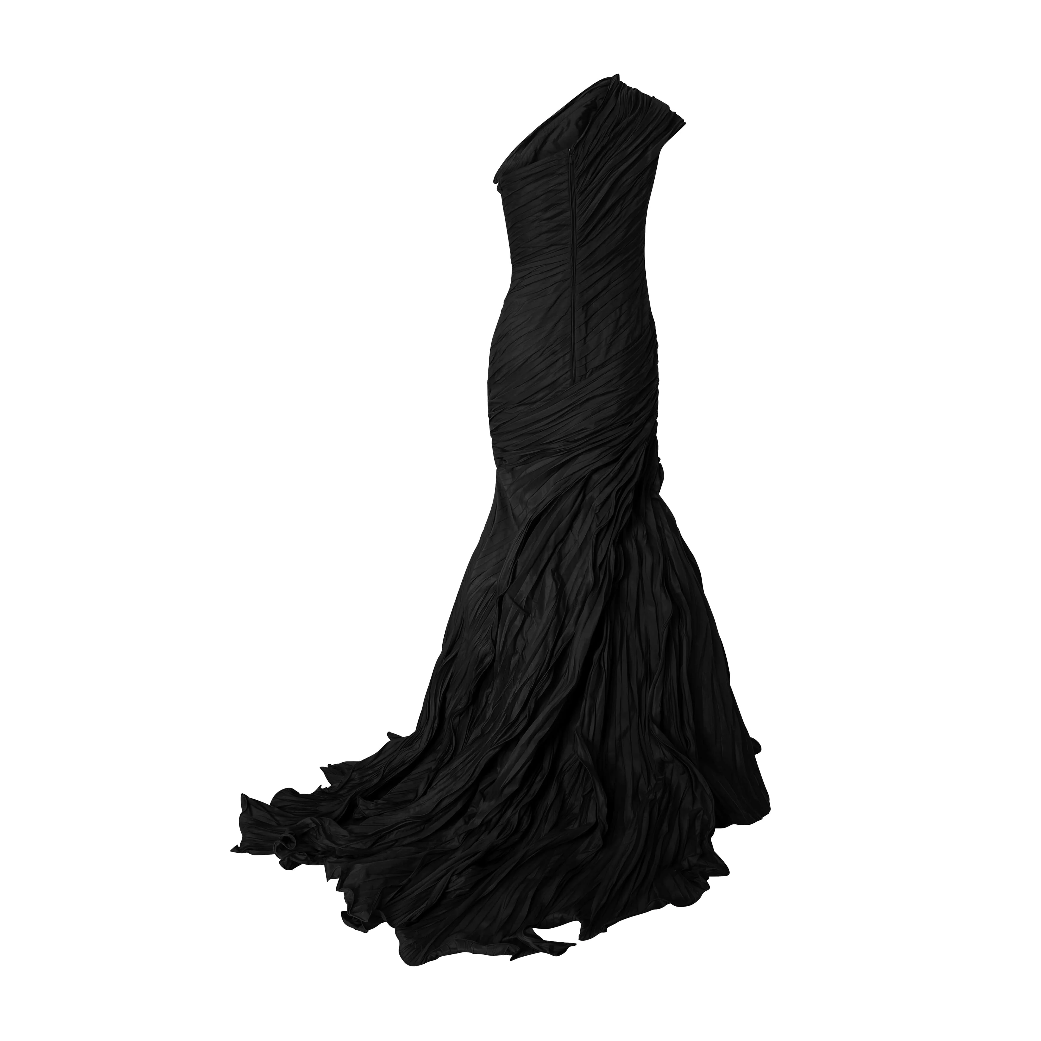 One-Shoulder Fish Cut Pleated Taffeta Dress - Image 9