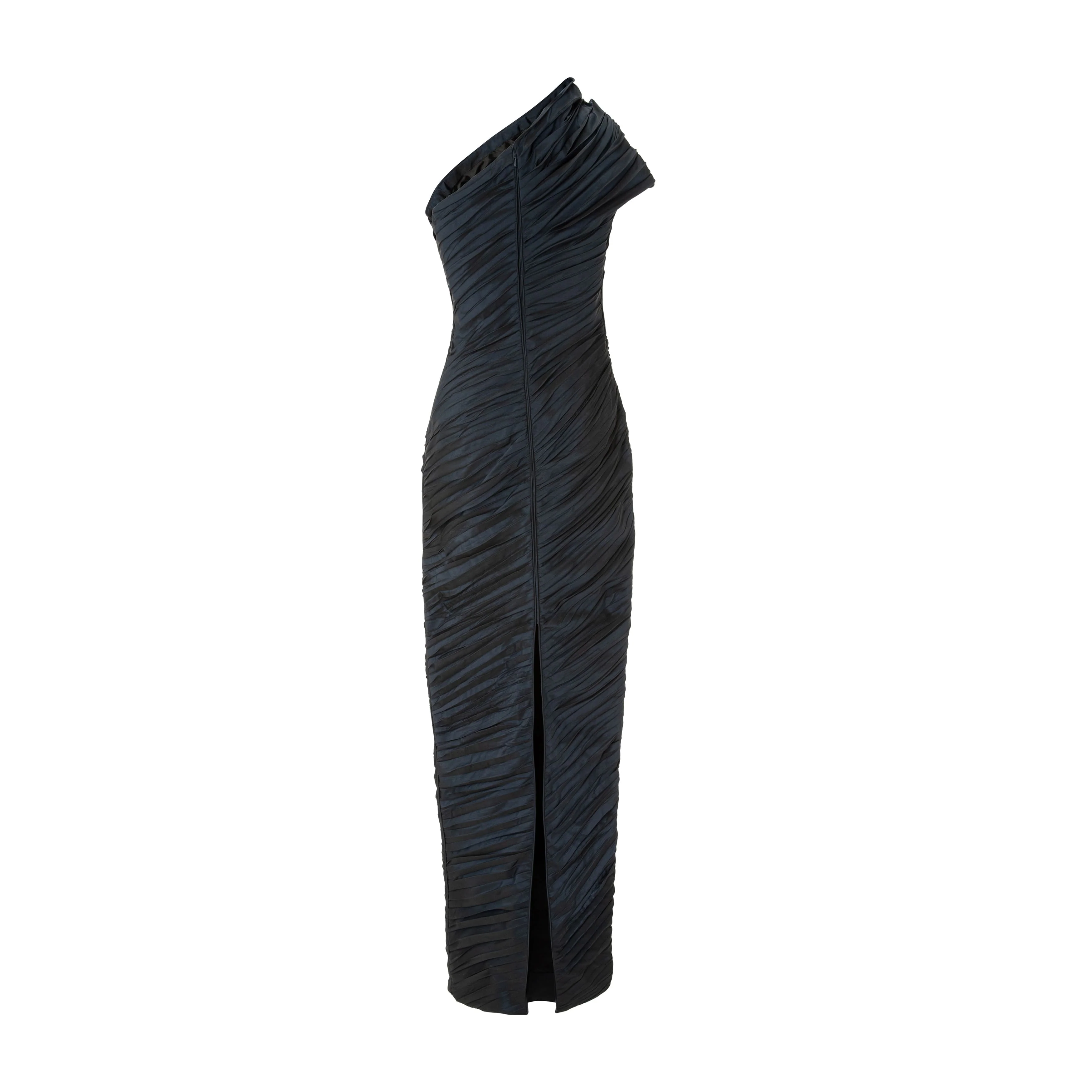 One Shoulder Pleated Taffeta Dress - Image 2
