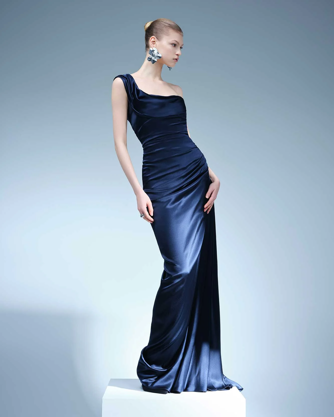 ONE STRIPED SLEEVE SILKY SATIN GOWN - Image 2