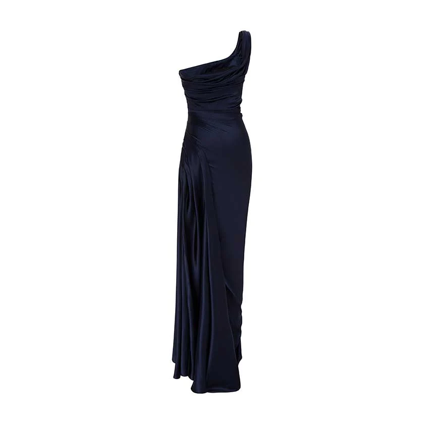 ONE STRIPED SLEEVE SILKY SATIN GOWN - Image 4