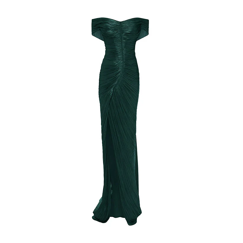 PLEATED OFF-SHOULDER GOWN WITH DETACHABLE CAPE - Image 10