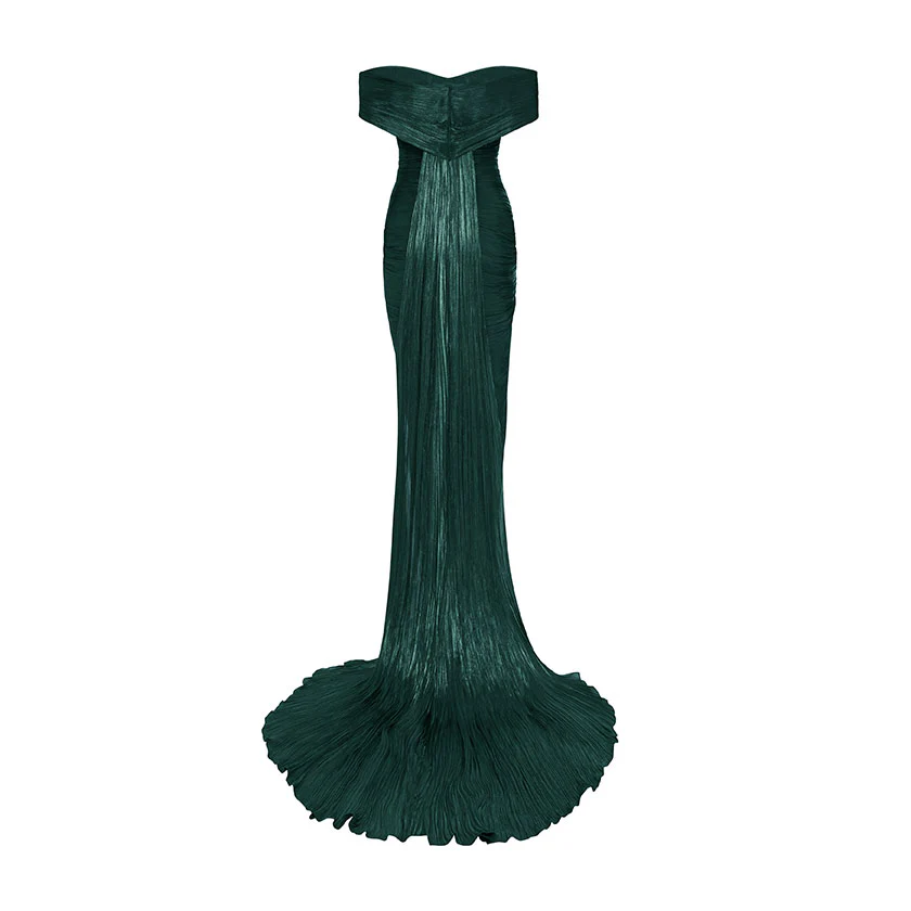 PLEATED OFF-SHOULDER GOWN WITH DETACHABLE CAPE - Image 11