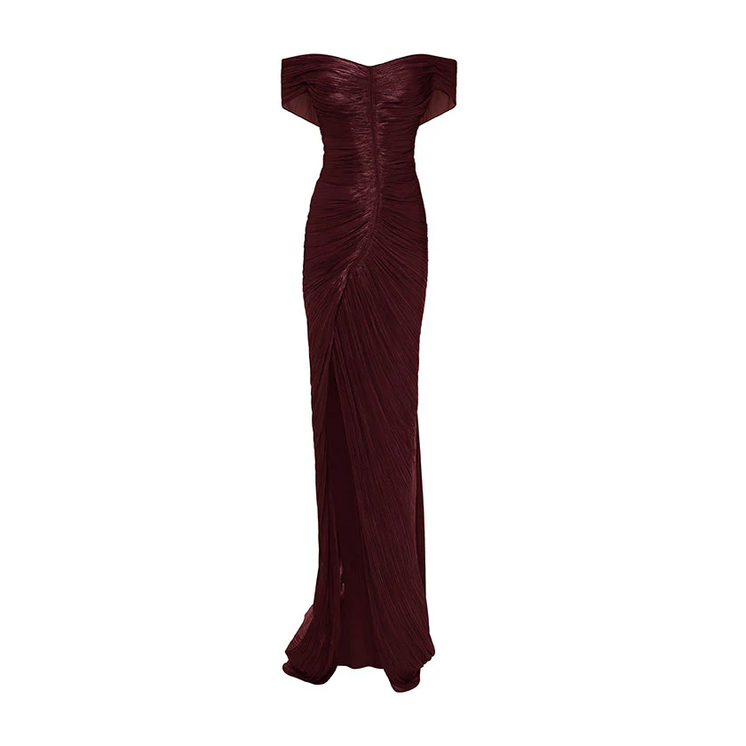 PLEATED OFF-SHOULDER GOWN WITH DETACHABLE CAPE - Image 12
