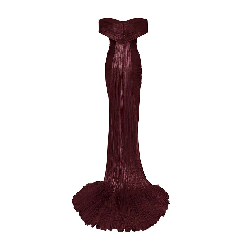 PLEATED OFF-SHOULDER GOWN WITH DETACHABLE CAPE - Image 13
