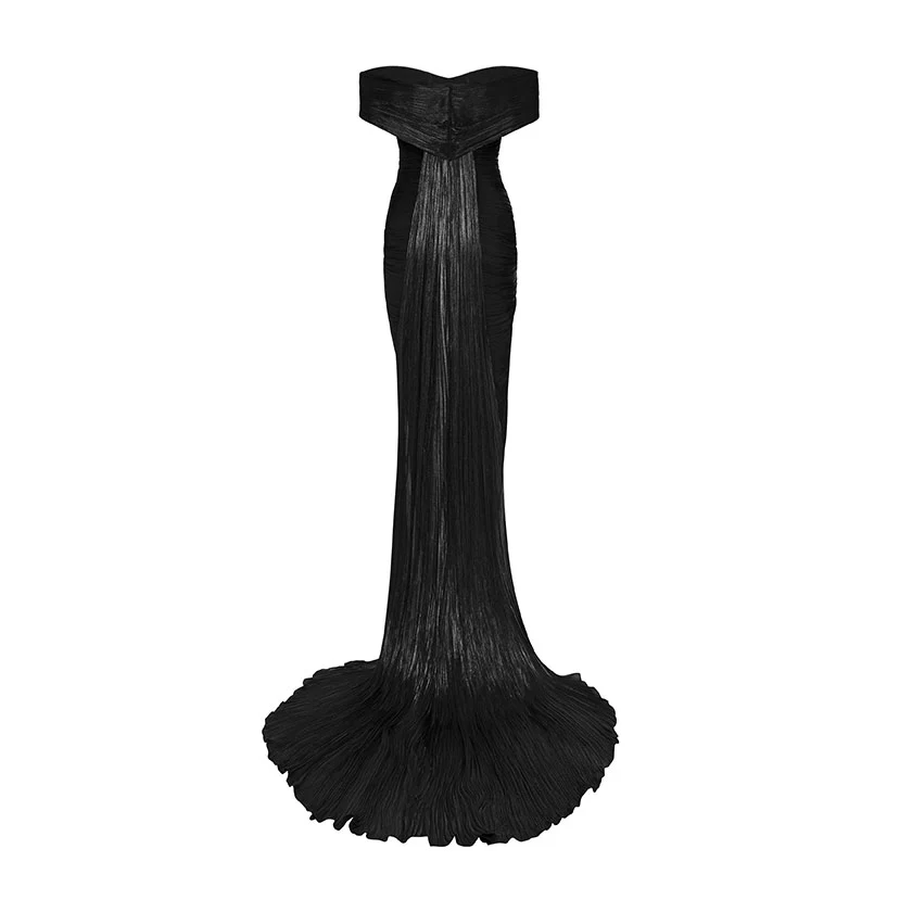 PLEATED OFF-SHOULDER GOWN WITH DETACHABLE CAPE - Image 9