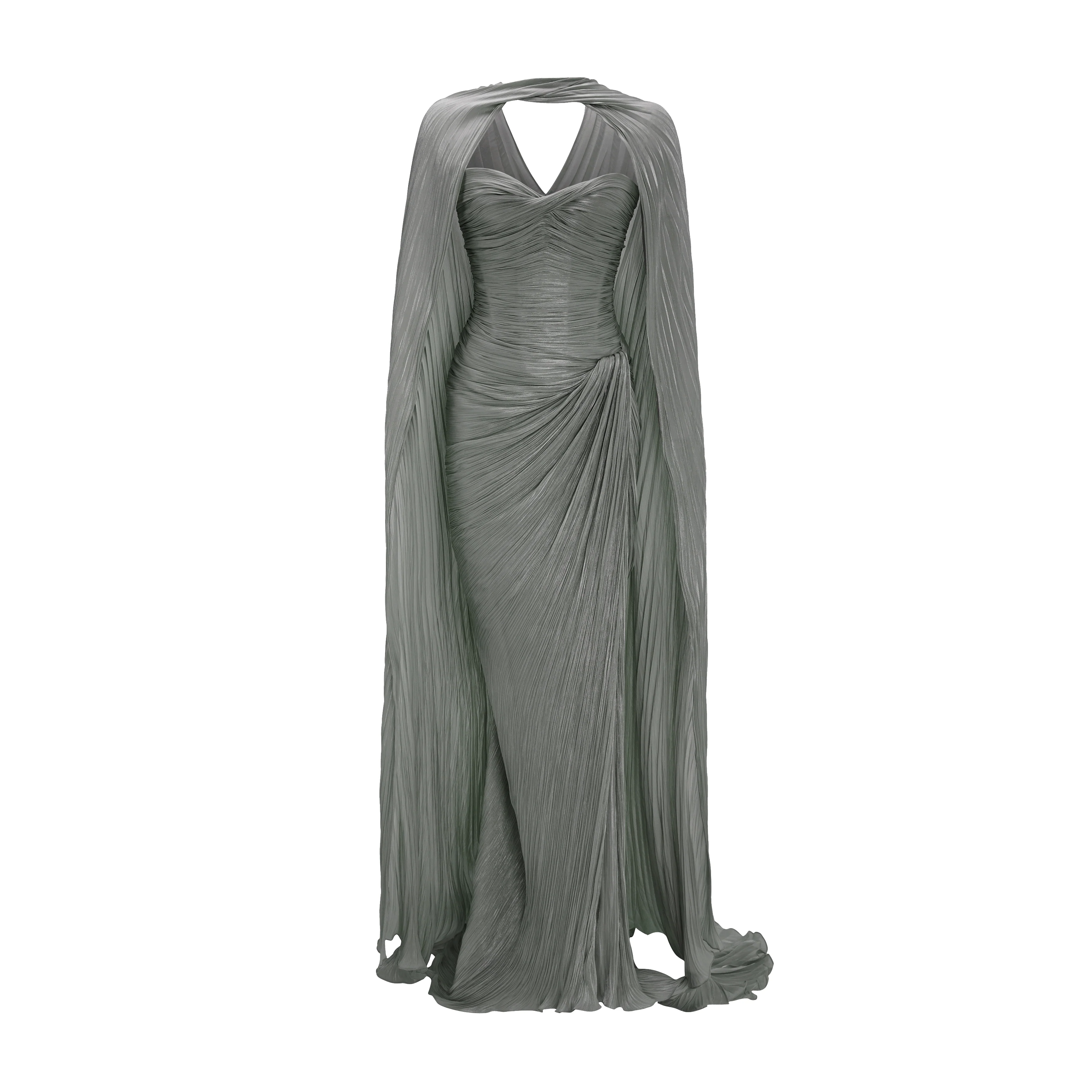 Pleated Silk Capelet Gown - Image 8
