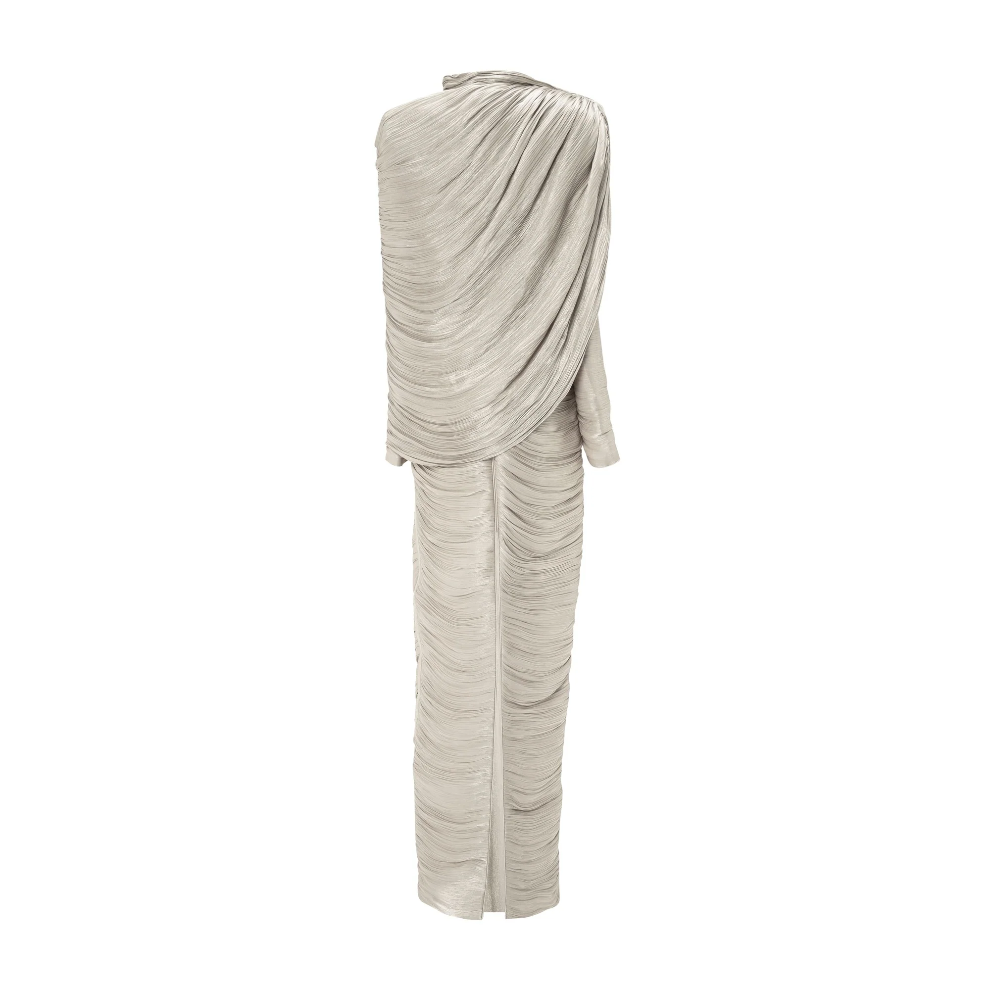 Pleated Silk Dress With Cape - Image 10