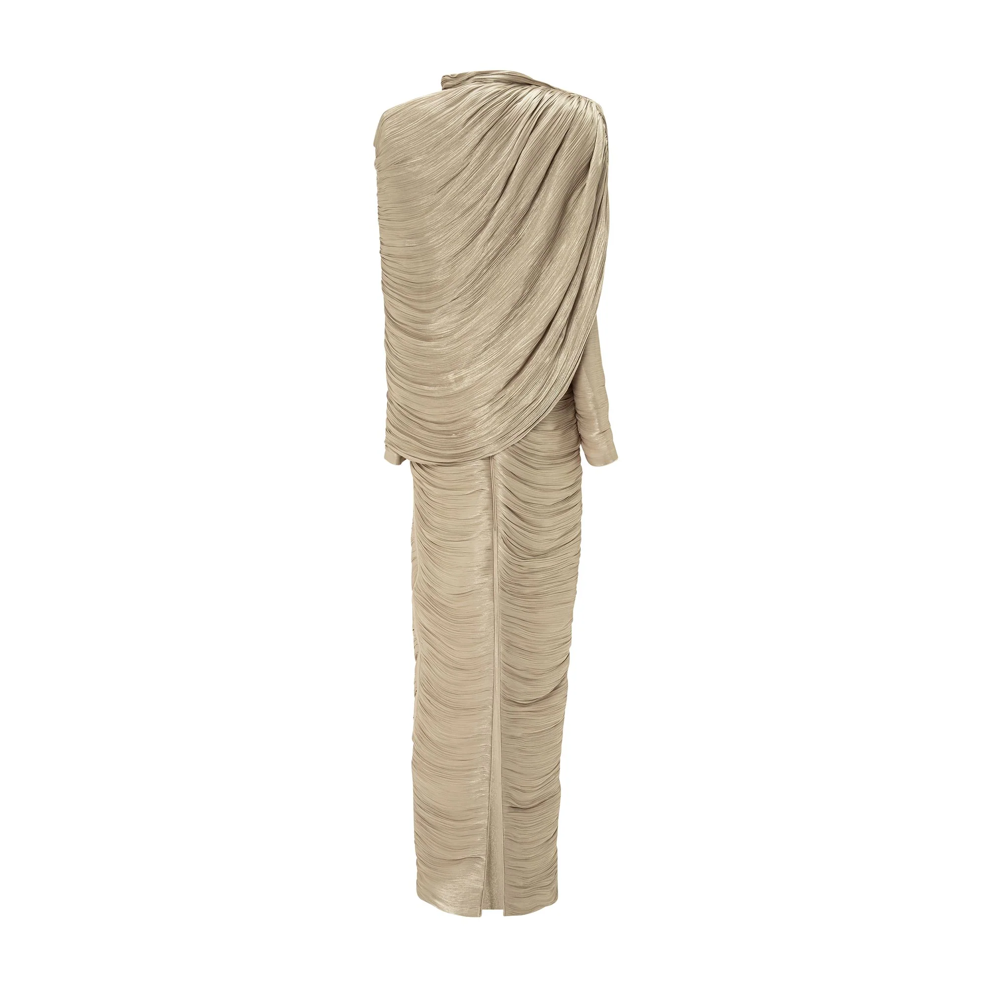 Pleated Silk Dress With Cape - Image 4