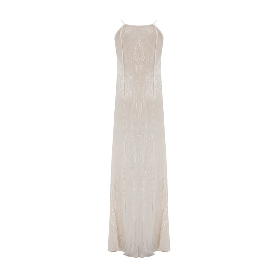 PLEATED SILK ROSEYA STRAIGHT CUT DRESS - Image 3
