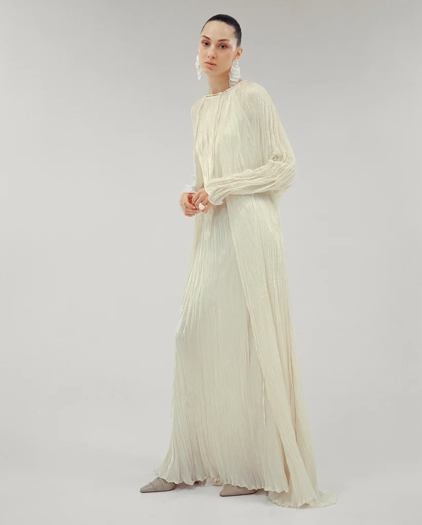 PLEATED SILK ROSEYA STRAIGHT CUT DRESS - Image 4