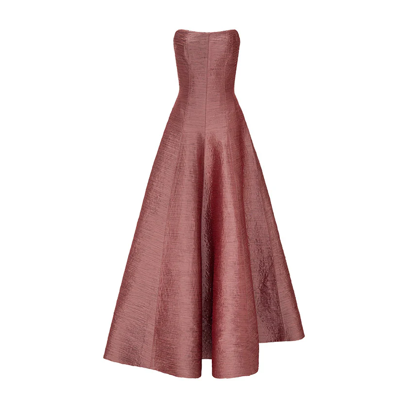PLEATED STRAPLESS PANEL CUT GOWN