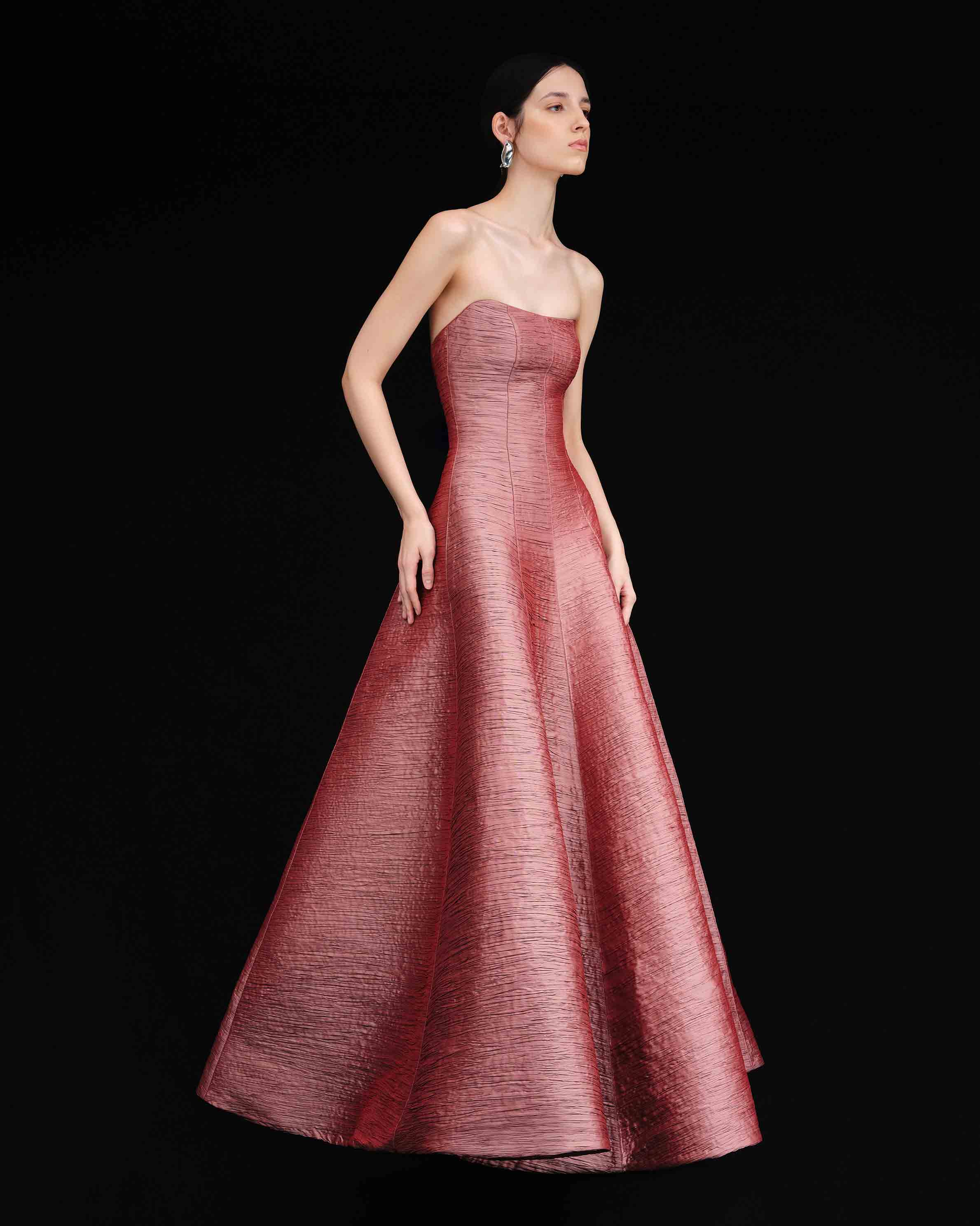 PLEATED STRAPLESS PANEL CUT GOWN - Image 2