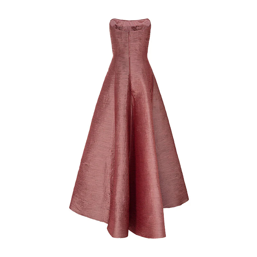 PLEATED STRAPLESS PANEL CUT GOWN - Image 3