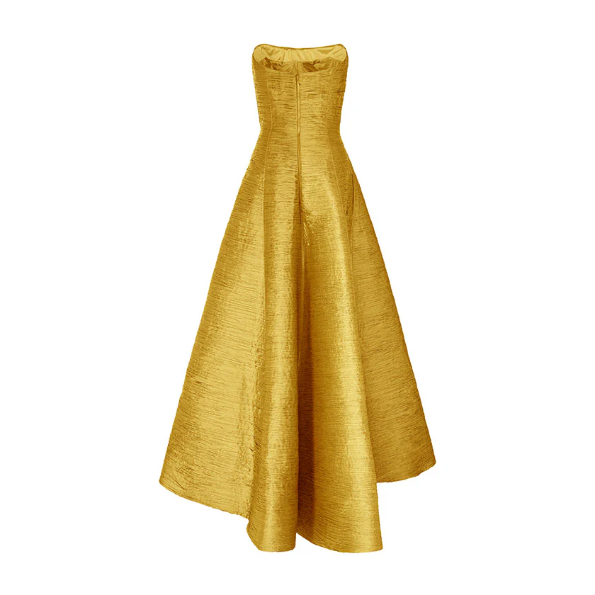 PLEATED STRAPLESS PANEL CUT GOWN - Image 4