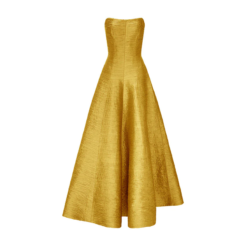 PLEATED STRAPLESS PANEL CUT GOWN - Image 5