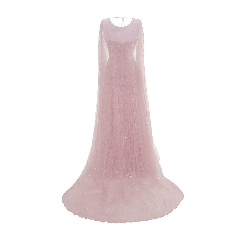 PLEATED TULLE AND SEQUINS STRAPPLESS GOWN - Image 3
