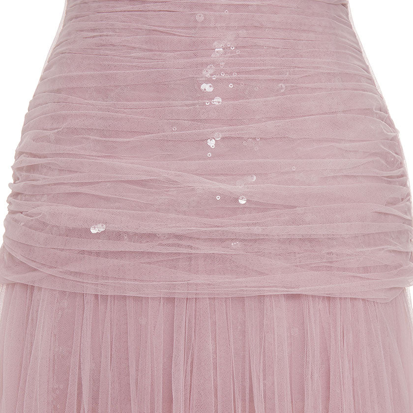 PLEATED TULLE AND SEQUINS STRAPPLESS GOWN - Image 5