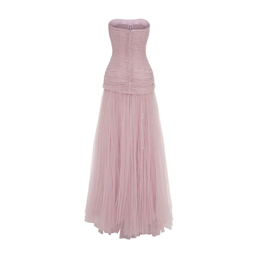 PLEATED TULLE AND SEQUINS STRAPPLESS GOWN - Image 6
