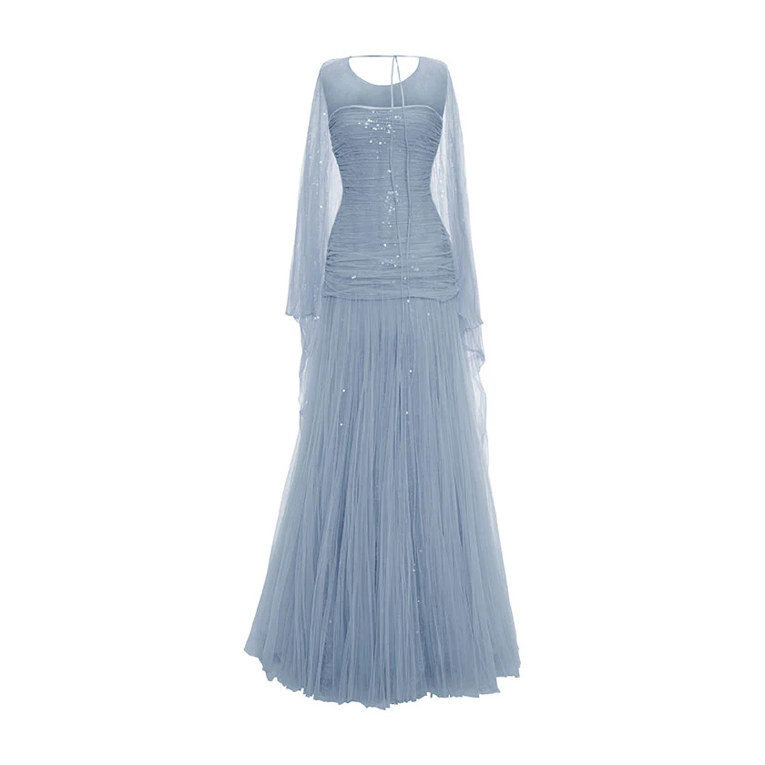 PLEATED TULLE AND SEQUINS STRAPPLESS GOWN - Image 7