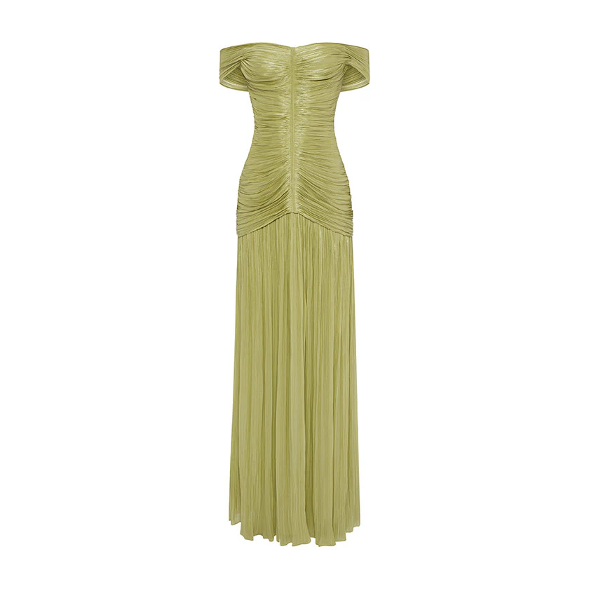RUCHED SILK SATIN OFF SHOULDER GOWN - Image 10