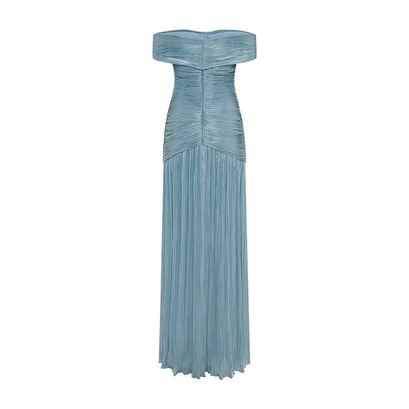 RUCHED SILK SATIN OFF SHOULDER GOWN - Image 4