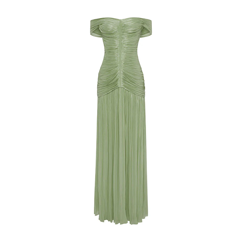 RUCHED SILK SATIN OFF SHOULDER GOWN - Image 9