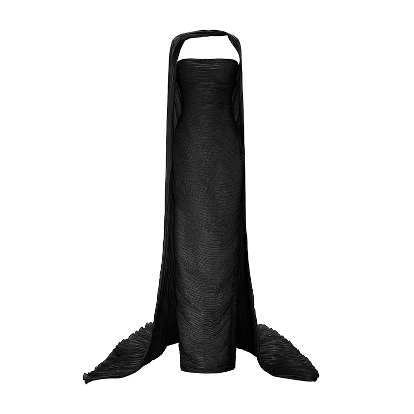 RUCHED STRAPLESS SILK GOWN WITH CAPE - Image 7