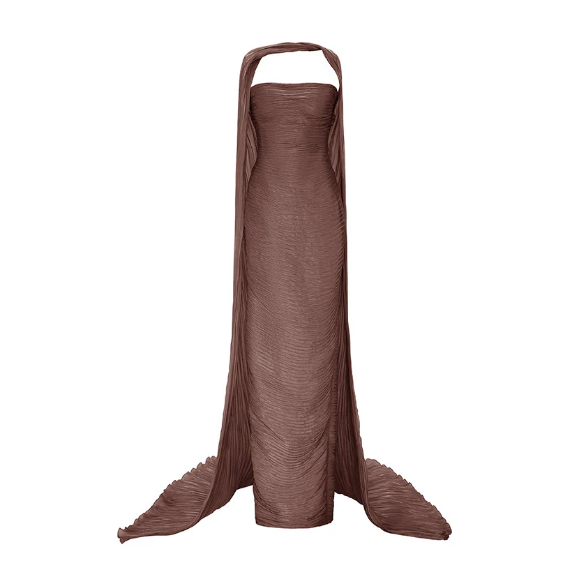 RUCHED STRAPLESS SILK GOWN WITH CAPE - Image 9