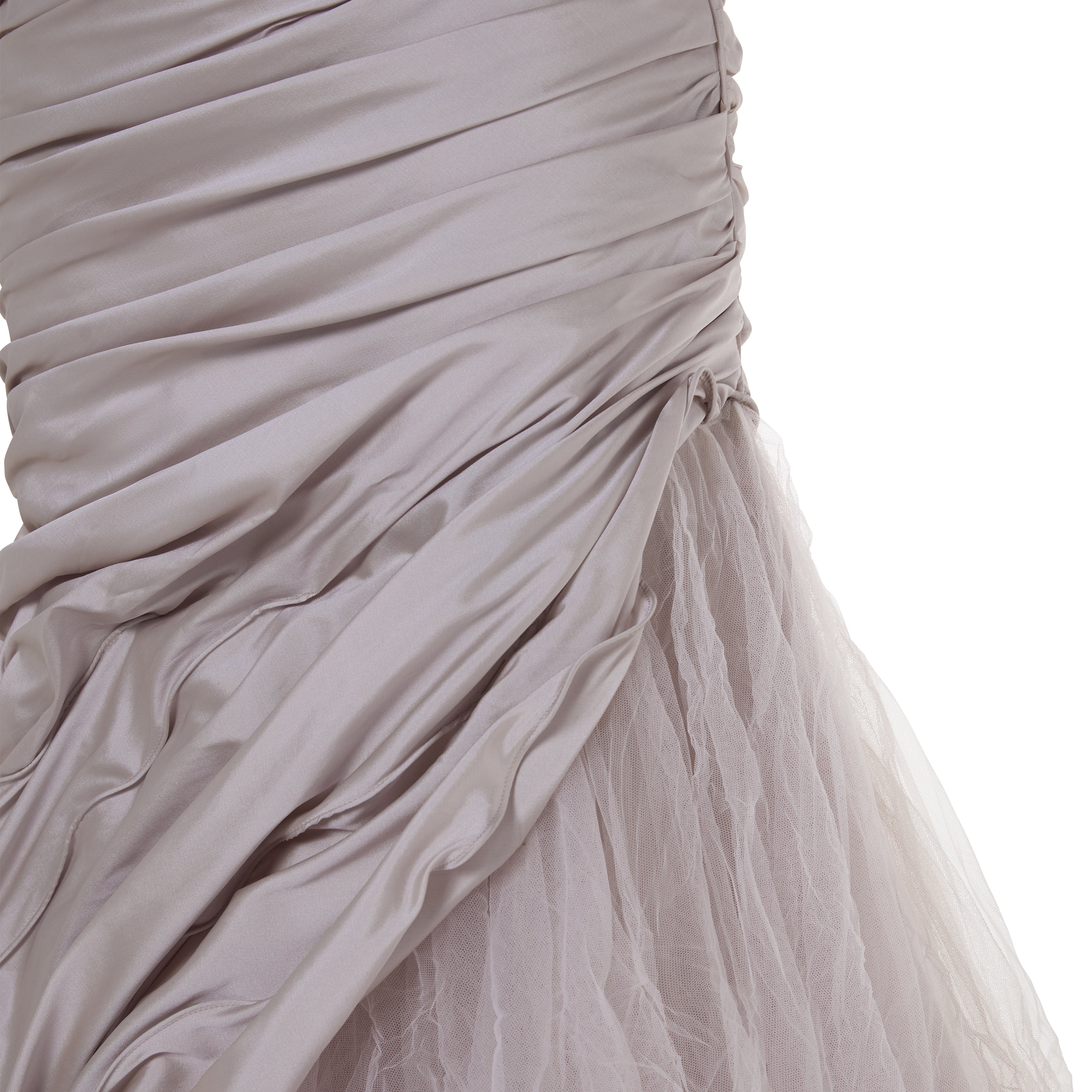 SELENA - ONE-SHOULDER PLEATED TAFFETA FISHTAIL GOWN WITH TULLE SKIRT - Image 4