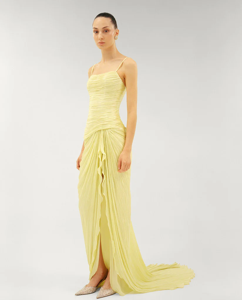 SILK ROSEYA PLEATED DRESS WITH DETAILED SLIT - Image 3