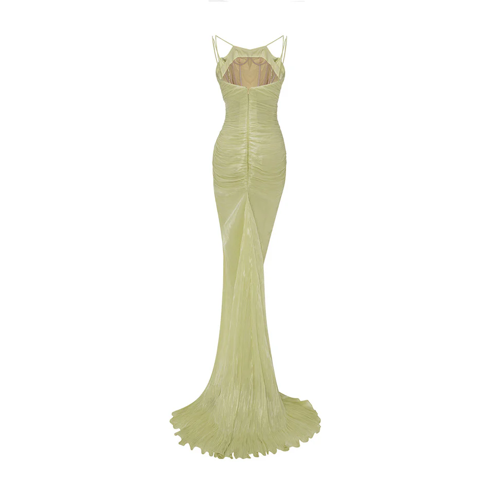 SILK ROSEYA PLEATED DRESS WITH DETAILED SLIT - Image 4