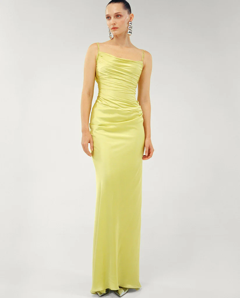 SILK SATIN DRAPED DRESS WITH DETAILED BACK - Image 2