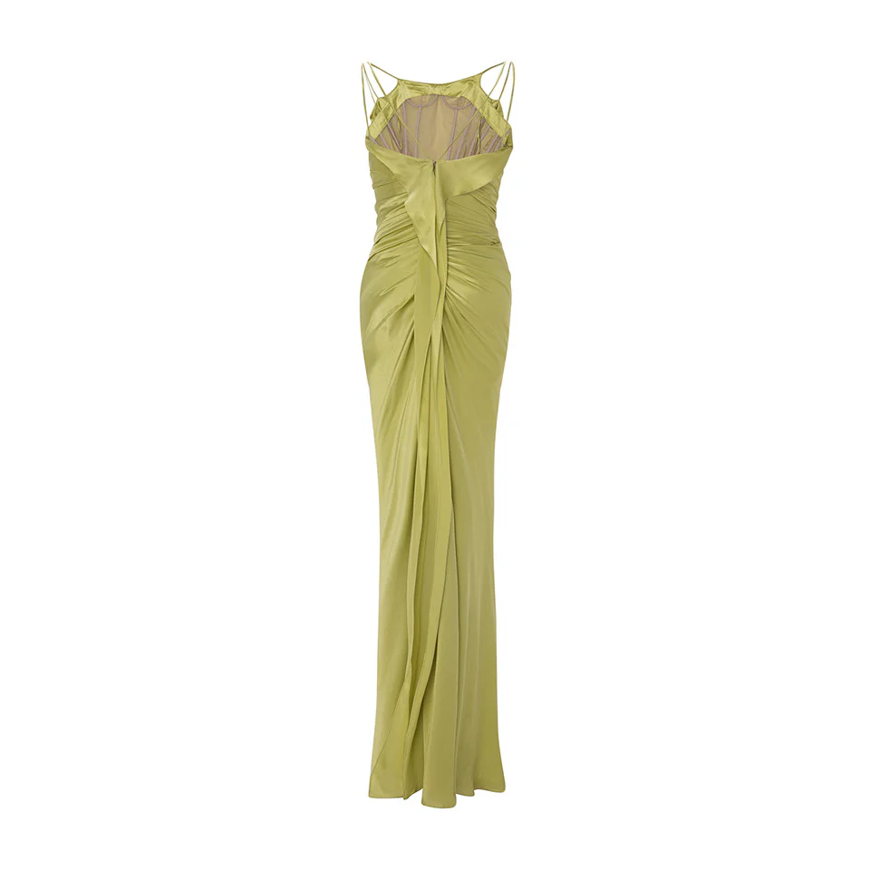 SILK SATIN DRAPED DRESS WITH DETAILED BACK - Image 3
