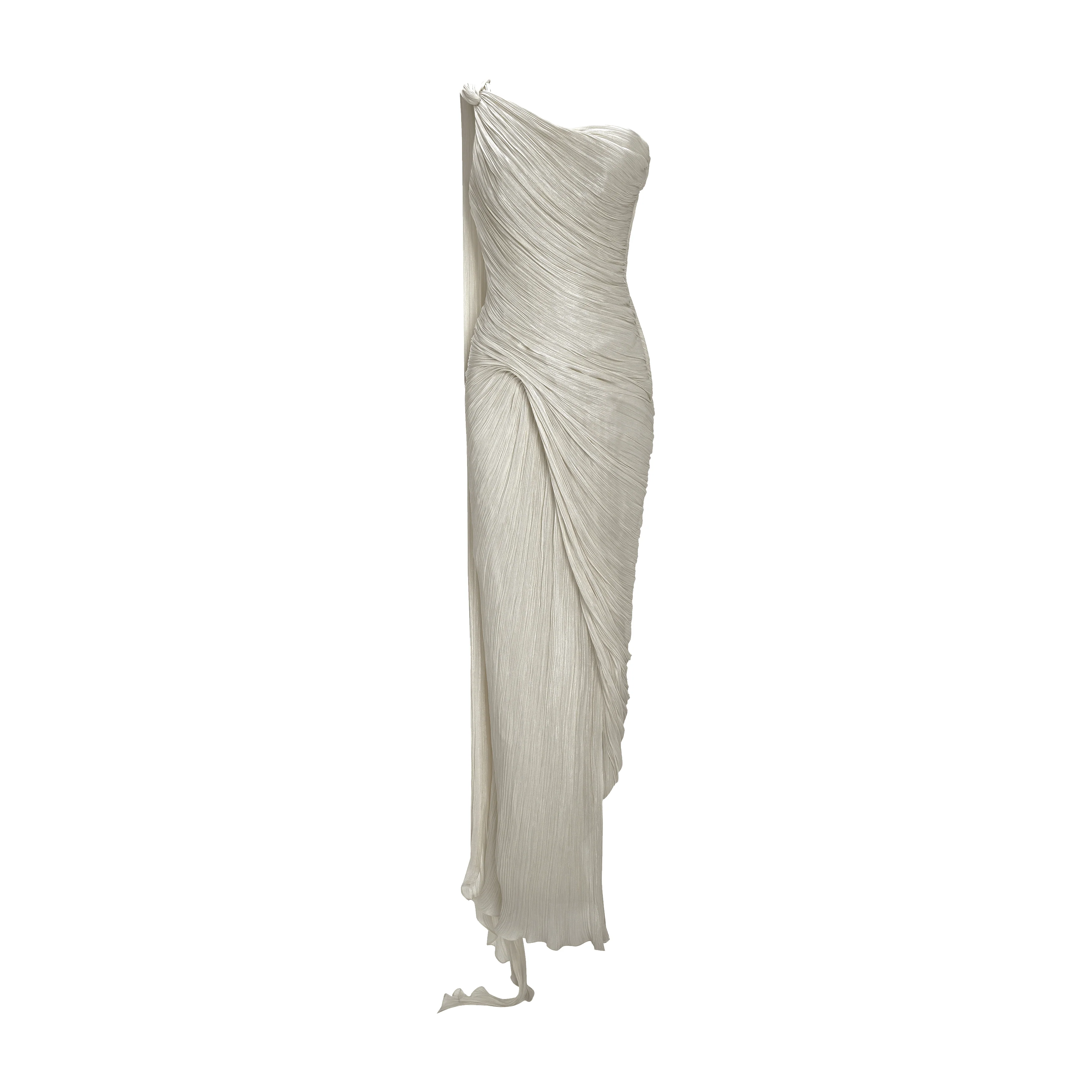 Single-Shoulder Sash Silk Gown - Image 7