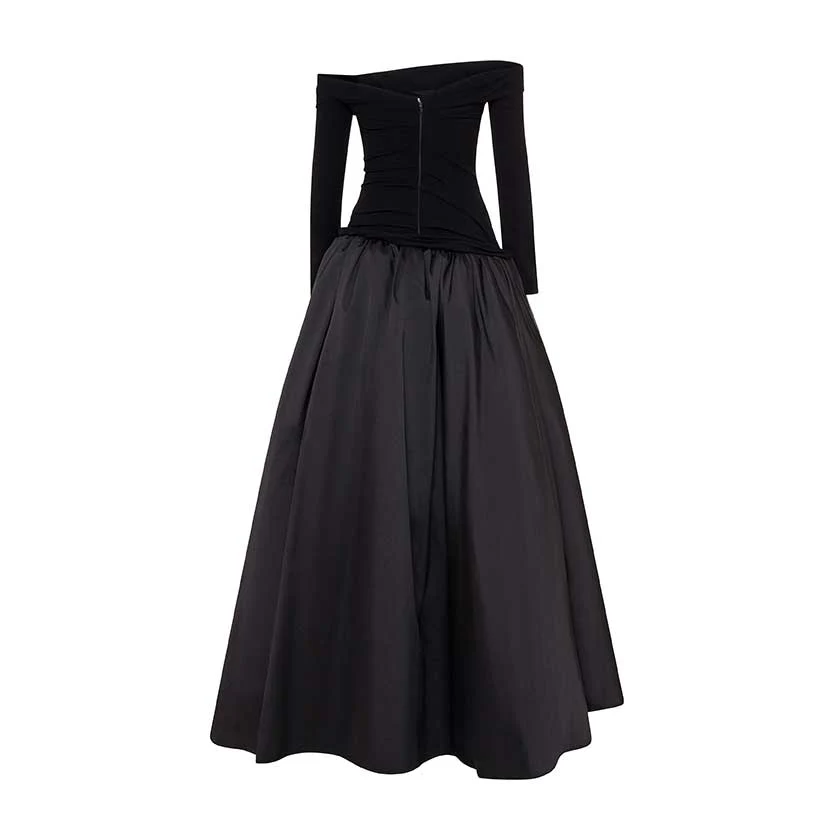 SLEEVED OFF-SHOULDER CREPE AND TAFFETA GOWN - Image 3