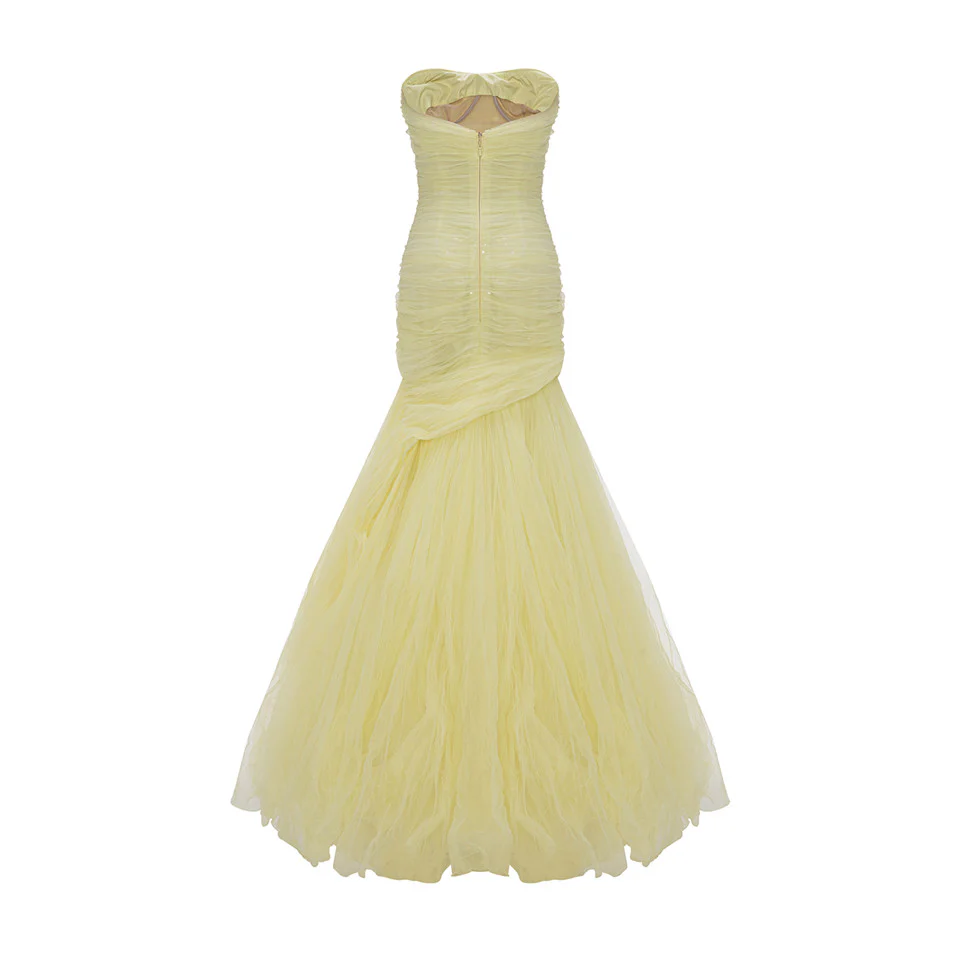 STRALESS FISH CUT TULLE DRAPED DRESS WITH EMBROIDERED SEQUIN - Image 3