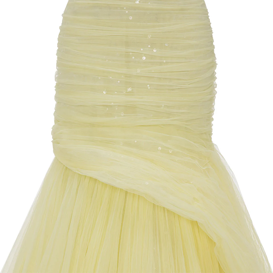 STRALESS FISH CUT TULLE DRAPED DRESS WITH EMBROIDERED SEQUIN - Image 4