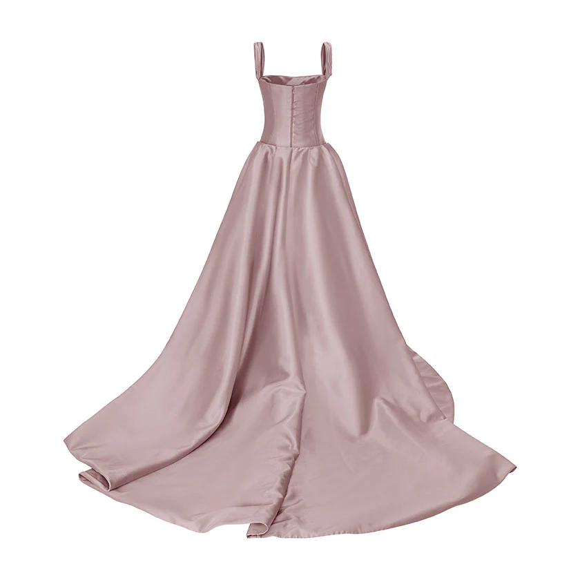 STRAPED SLEEVE MIKADO GOWN WITH DETACHABLE TAIL - Image 10
