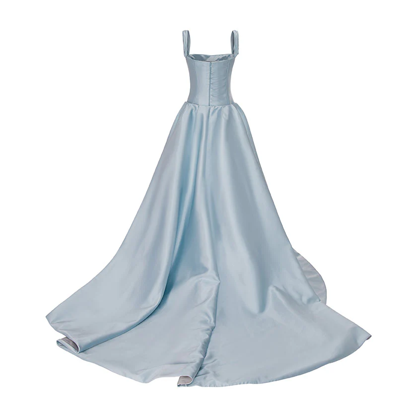 STRAPED SLEEVE MIKADO GOWN WITH DETACHABLE TAIL - Image 3