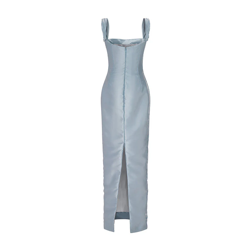 STRAPED SLEEVE MIKADO GOWN WITH DETACHABLE TAIL - Image 6