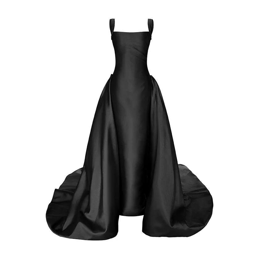 STRAPED SLEEVE MIKADO GOWN WITH DETACHABLE TAIL - Image 7