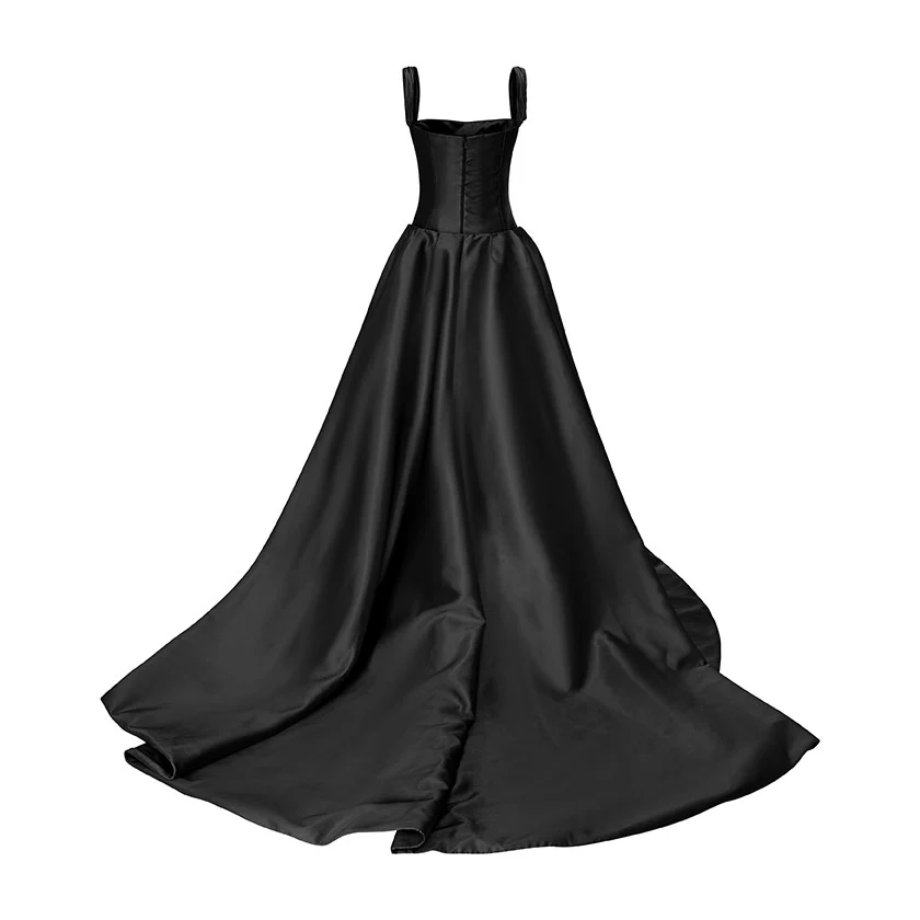 STRAPED SLEEVE MIKADO GOWN WITH DETACHABLE TAIL - Image 8