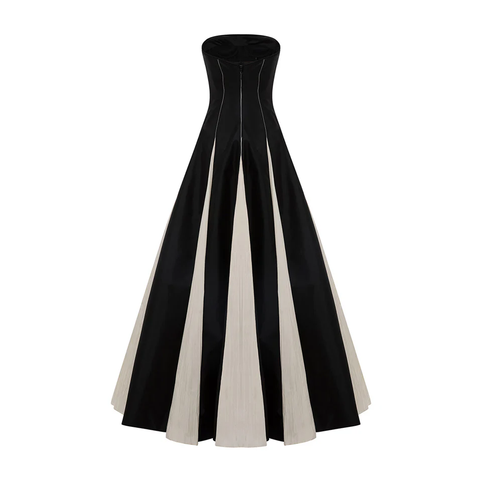 STRAPLESS A-LINE TAFFETA DRESS WITH PIPING PLEATED DETAIL - Image 4