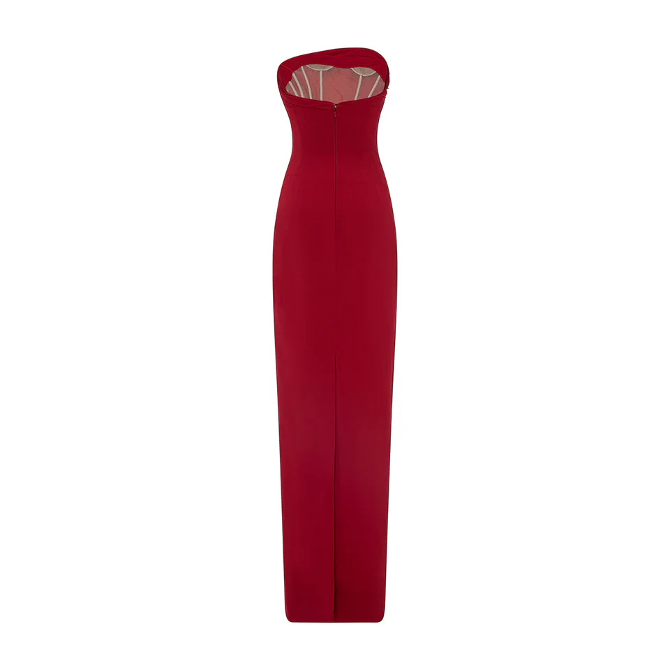 STRAPLESS ASYMMETRCAL CREPE GOWN WITH EMBROIDERED PETALS - Image 5