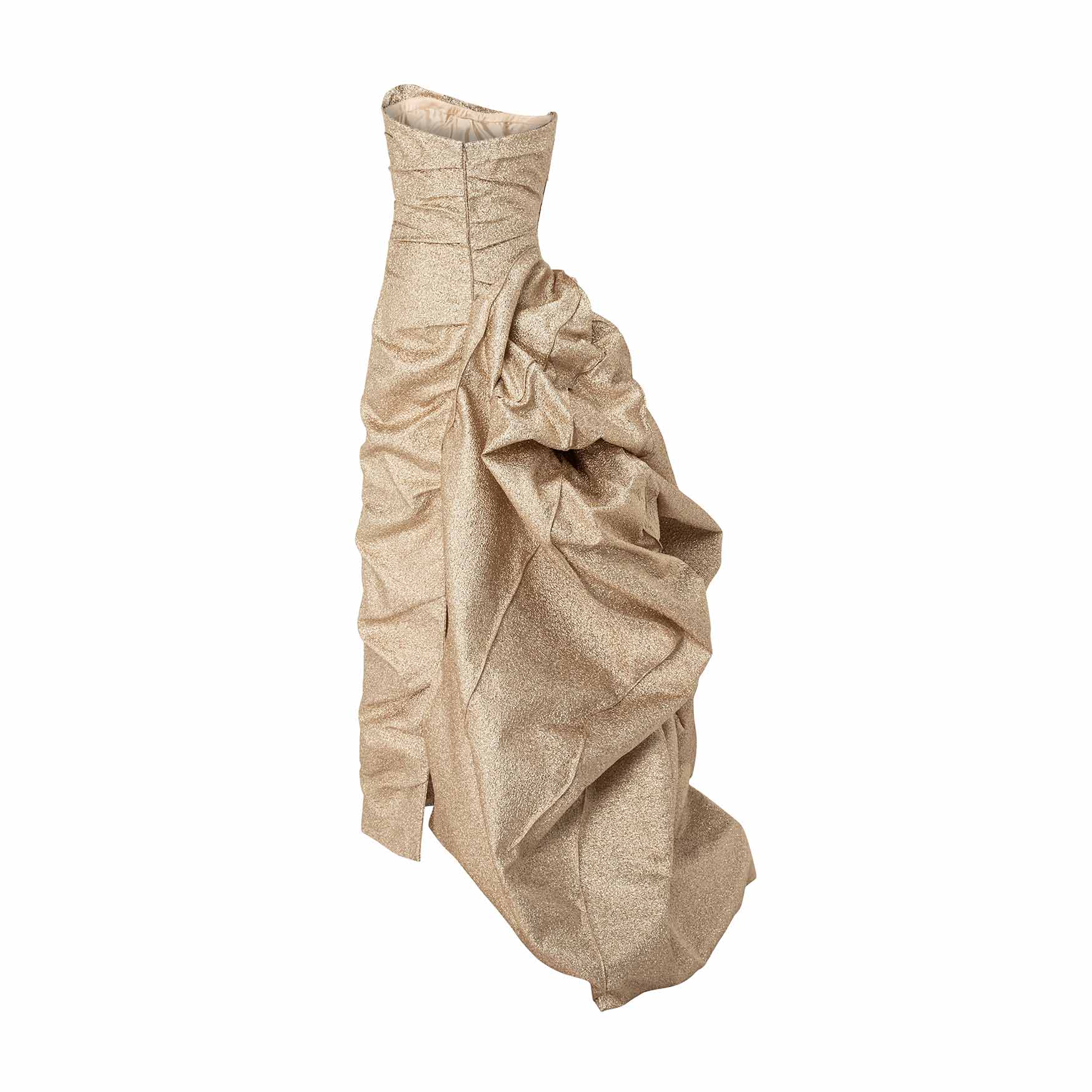 Strapless Brocade Draped With Detachable Over Skirt Dress - Image 3