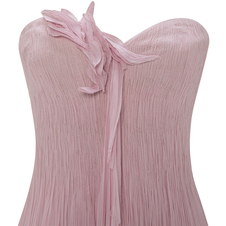 STRAPLESS SILK GEORGETTE DRESS WITH EMBROIDERED PETALS ON BUST - Image 5
