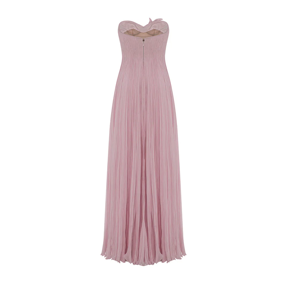 STRAPLESS SILK GEORGETTE DRESS WITH EMBROIDERED PETALS ON BUST - Image 6
