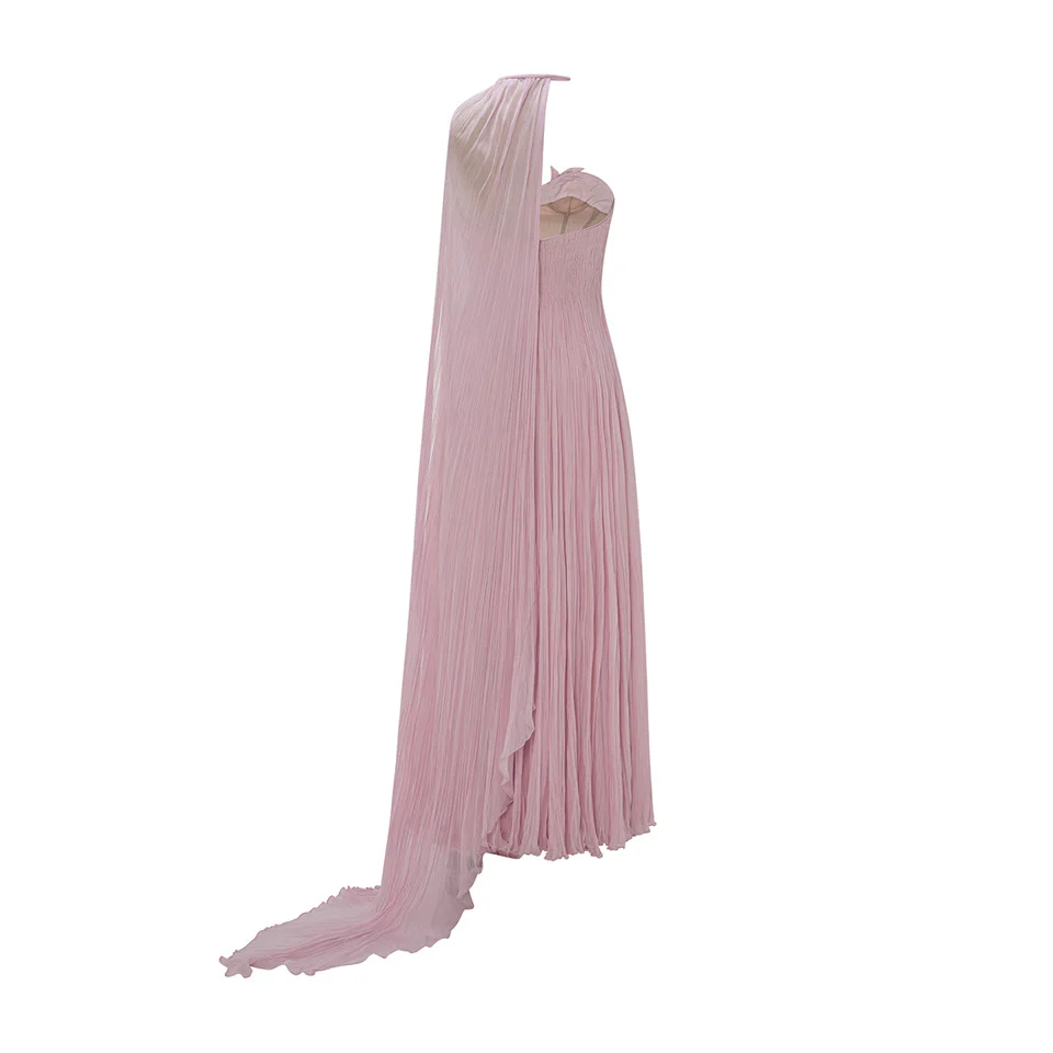 STRAPLESS SILK GEORGETTE DRESS WITH EMBROIDERED PETALS ON BUST - Image 7